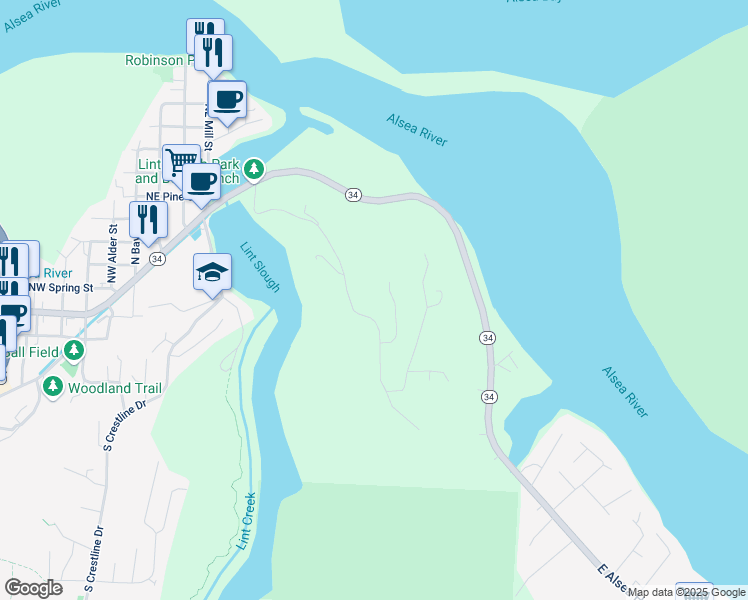 map of restaurants, bars, coffee shops, grocery stores, and more near 119-165 Waldport Heights Drive in Waldport
