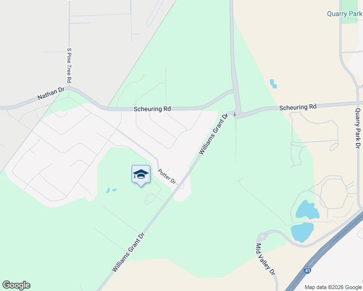 map of restaurants, bars, coffee shops, grocery stores, and more near 1800 Williams Grant Drive in De Pere