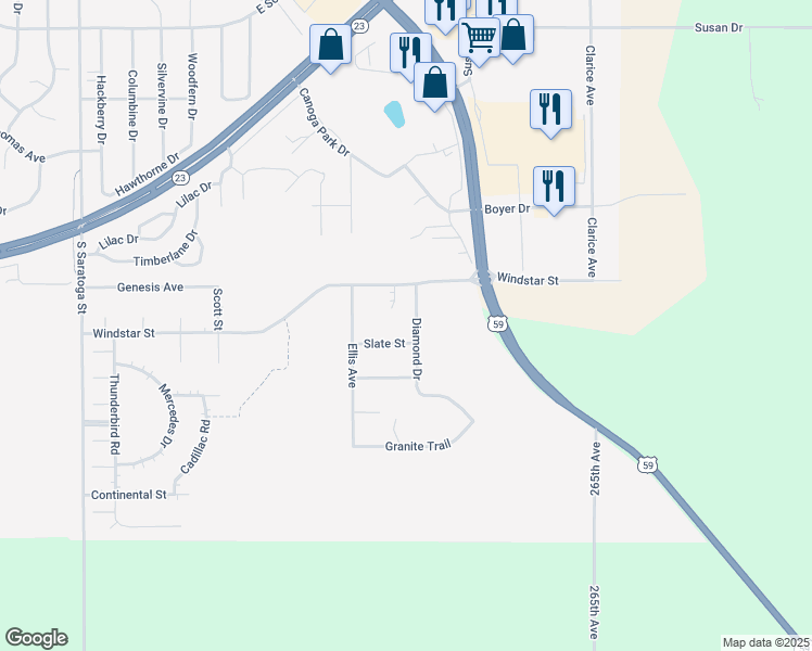 map of restaurants, bars, coffee shops, grocery stores, and more near 1107 Slate Street in Marshall