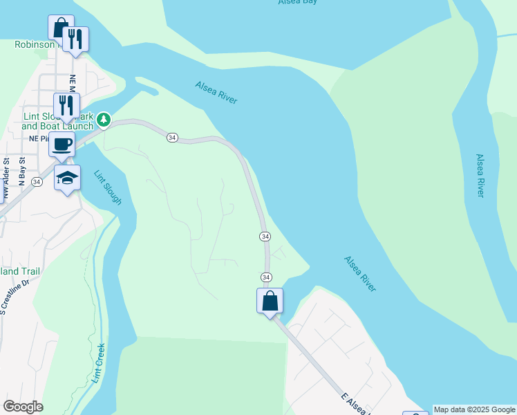 map of restaurants, bars, coffee shops, grocery stores, and more near 1743 Alsea Highway in Waldport