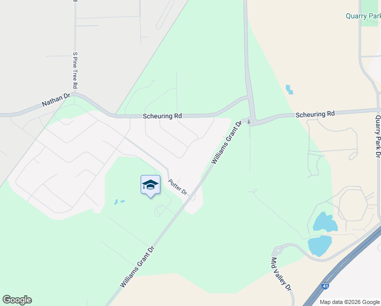 map of restaurants, bars, coffee shops, grocery stores, and more near 1800 Williams Grant Drive in De Pere