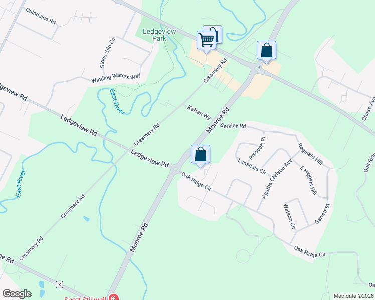 map of restaurants, bars, coffee shops, grocery stores, and more near 3950 Monroe Road in De Pere