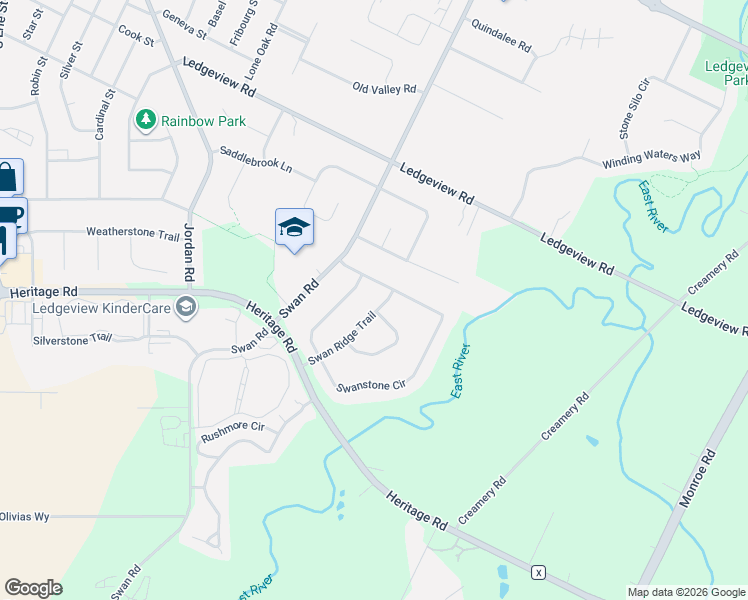 map of restaurants, bars, coffee shops, grocery stores, and more near 2248 Swanstone Circle in De Pere