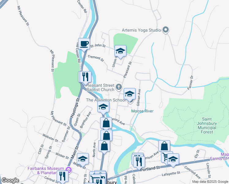 map of restaurants, bars, coffee shops, grocery stores, and more near 183 Pleasant Street in Saint Johnsbury