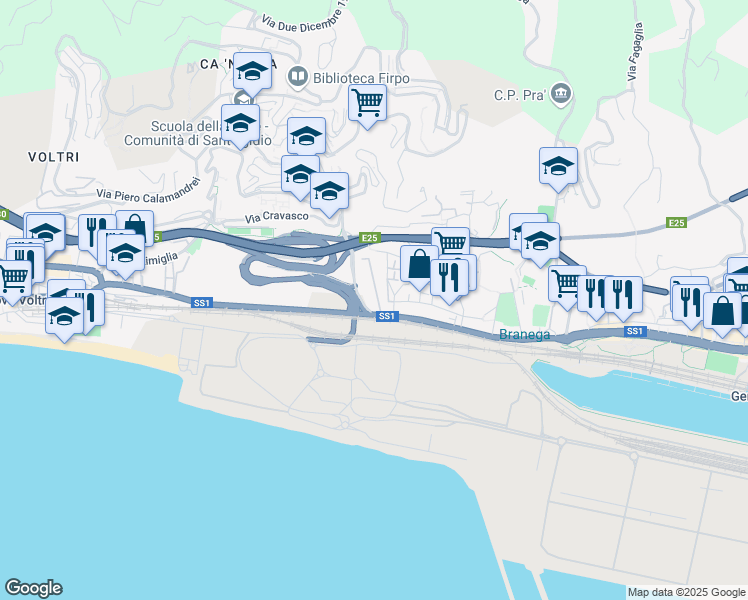 map of restaurants, bars, coffee shops, grocery stores, and more near 18 Via Giacomo Filippo Porrata in Genova