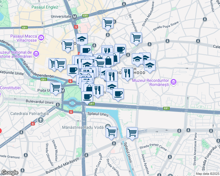 map of restaurants, bars, coffee shops, grocery stores, and more near 3 Strada Mămulari in București