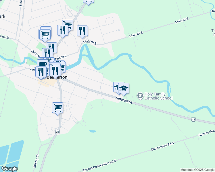 map of restaurants, bars, coffee shops, grocery stores, and more near 575 North Street in Beaverton