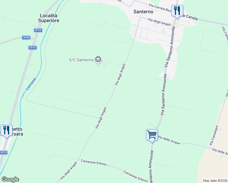 map of restaurants, bars, coffee shops, grocery stores, and more near 144 Via degli Angeli in Provincia di Ravenna