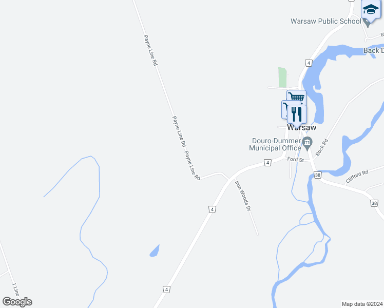 map of restaurants, bars, coffee shops, grocery stores, and more near 911 Payne Line Road in Warsaw