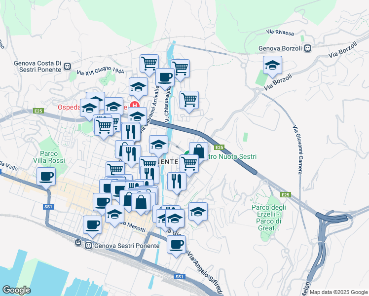 map of restaurants, bars, coffee shops, grocery stores, and more near 5 Via Pier Domenico da Bissone in Genova