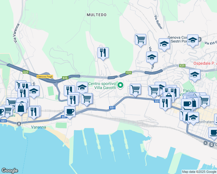 map of restaurants, bars, coffee shops, grocery stores, and more near 3 Via Alberto Picco in Genova