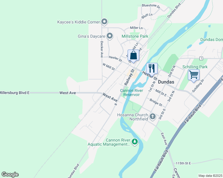 map of restaurants, bars, coffee shops, grocery stores, and more near 100 West Avenue West in Dundas
