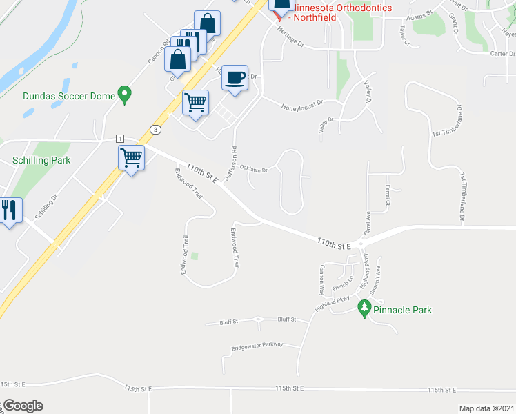 map of restaurants, bars, coffee shops, grocery stores, and more near 2841 Brockman Court in Northfield