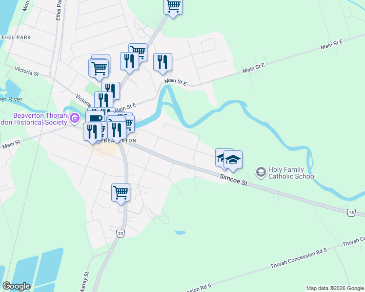 map of restaurants, bars, coffee shops, grocery stores, and more near North Street in Brock
