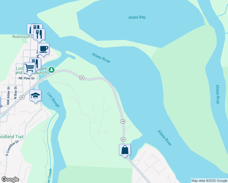 map of restaurants, bars, coffee shops, grocery stores, and more near 1127-1743 Alsea Highway in Waldport