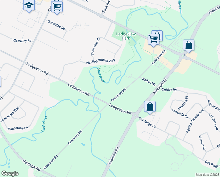 map of restaurants, bars, coffee shops, grocery stores, and more near 3936 Creamery Road in De Pere