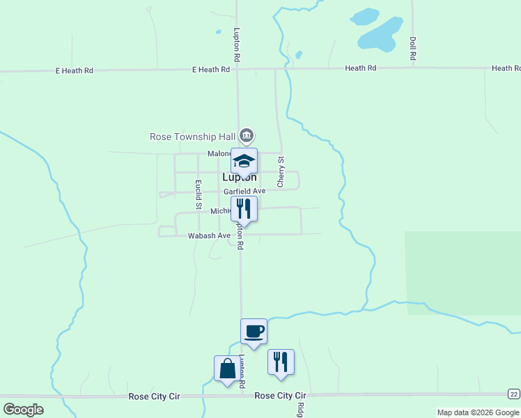 map of restaurants, bars, coffee shops, grocery stores, and more near 2575 Michigan Avenue in Lupton