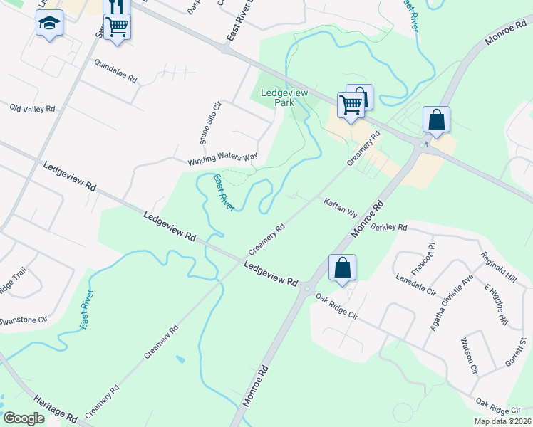 map of restaurants, bars, coffee shops, grocery stores, and more near 3890 Creamery Rd in De Pere