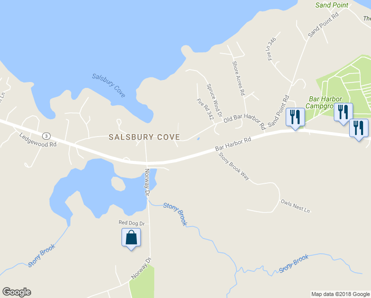 map of restaurants, bars, coffee shops, grocery stores, and more near 94 Old Bar Harbor Road in Bar Harbor