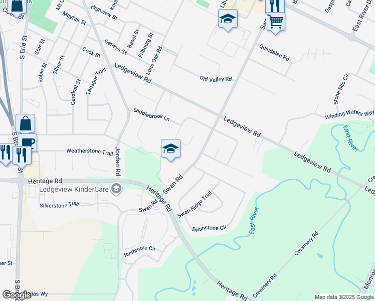 map of restaurants, bars, coffee shops, grocery stores, and more near 1882 Horseshoe Court in De Pere