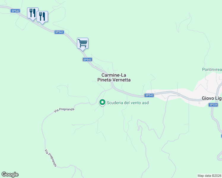 map of restaurants, bars, coffee shops, grocery stores, and more near 28 Via Vernetta in Carmine-la Pineta-vernetta