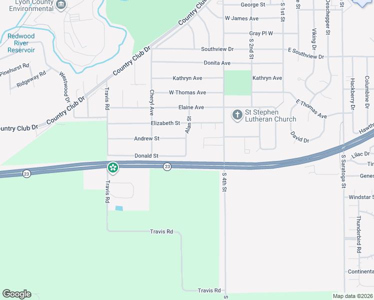 map of restaurants, bars, coffee shops, grocery stores, and more near 1405 Alan Street in Marshall