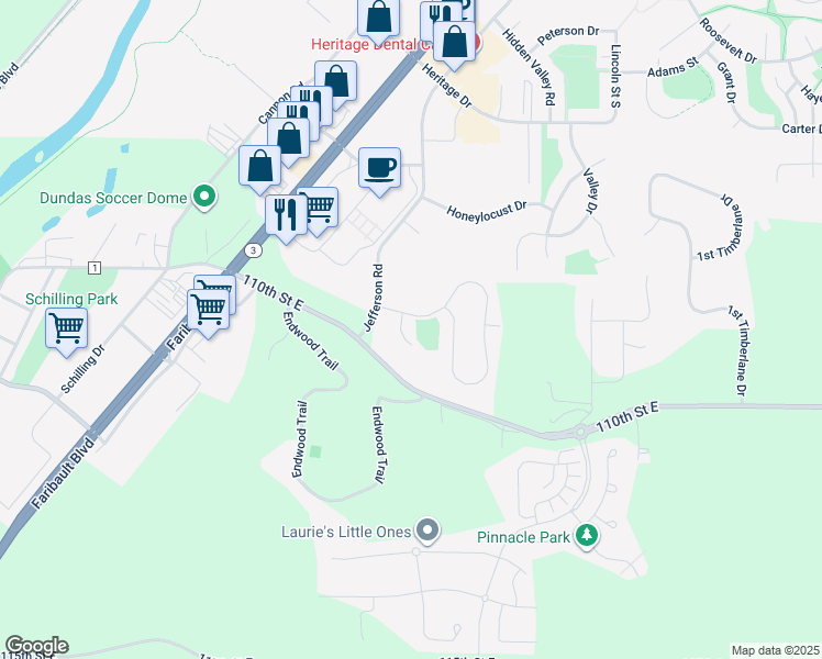 map of restaurants, bars, coffee shops, grocery stores, and more near 2711 Brockman Court in Northfield