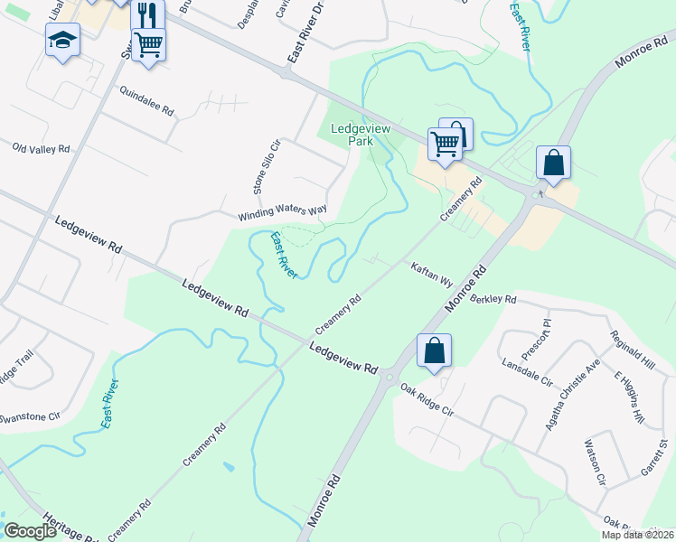 map of restaurants, bars, coffee shops, grocery stores, and more near 3890 Creamery Road in De Pere