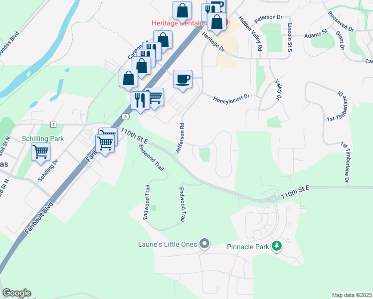 map of restaurants, bars, coffee shops, grocery stores, and more near 2728 Brockman Court in Northfield