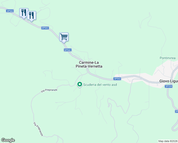 map of restaurants, bars, coffee shops, grocery stores, and more near 28 Via Vernetta in Carmine-la Pineta-vernetta