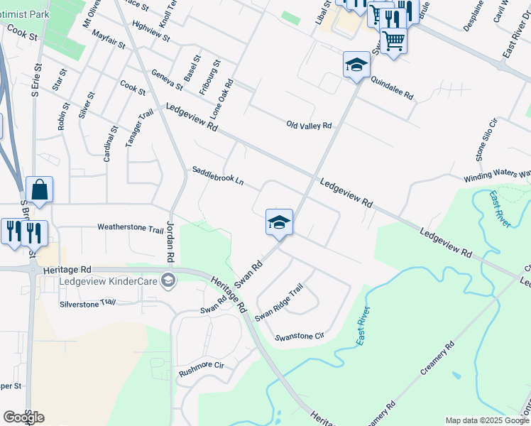 map of restaurants, bars, coffee shops, grocery stores, and more near 1882 Horseshoe Court in De Pere