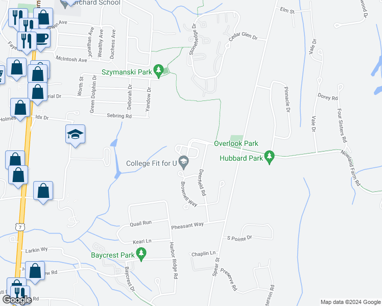 map of restaurants, bars, coffee shops, grocery stores, and more near 38 Overlook Drive in South Burlington