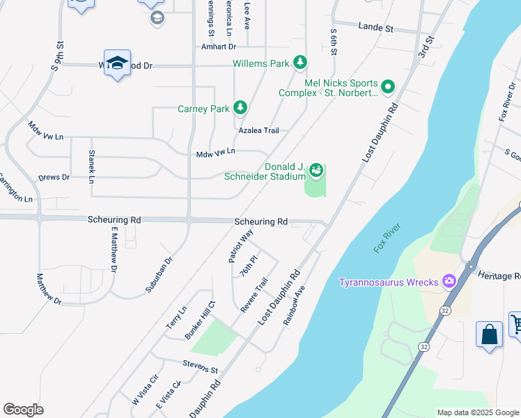 map of restaurants, bars, coffee shops, grocery stores, and more near 784 Scheuring Road in De Pere