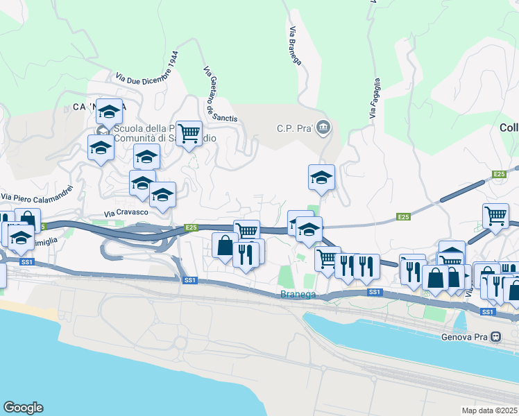 map of restaurants, bars, coffee shops, grocery stores, and more near 70B Via Diano Marina in Genova