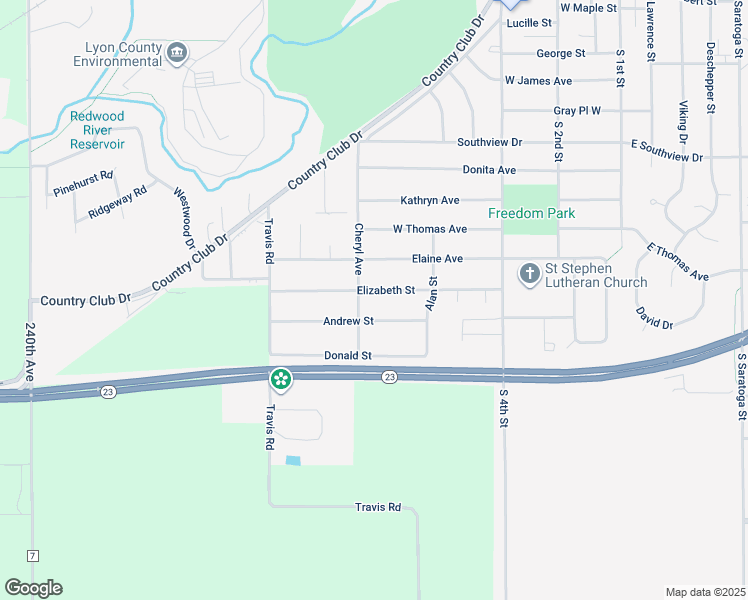 map of restaurants, bars, coffee shops, grocery stores, and more near 613 Elizabeth Street in Marshall