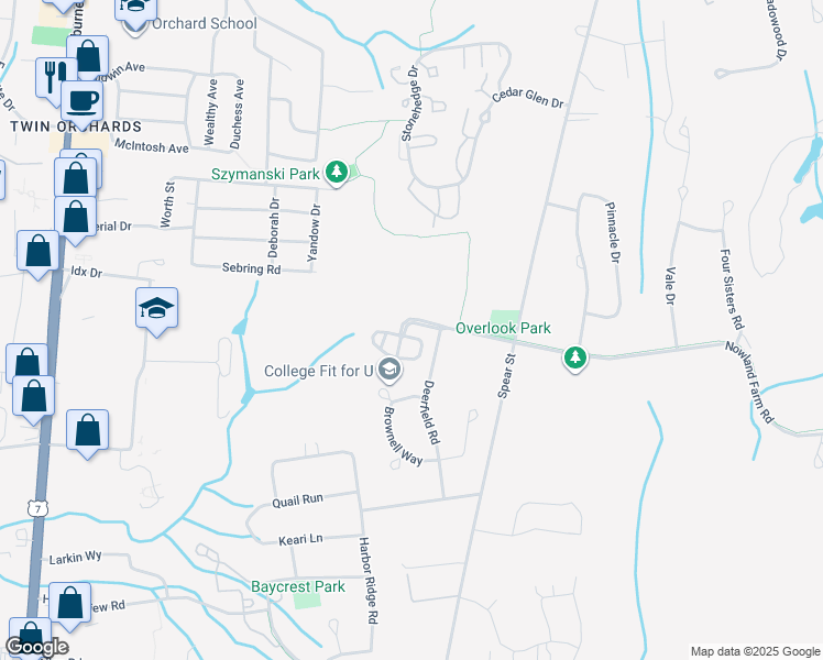 map of restaurants, bars, coffee shops, grocery stores, and more near 2 Overlook Drive in South Burlington