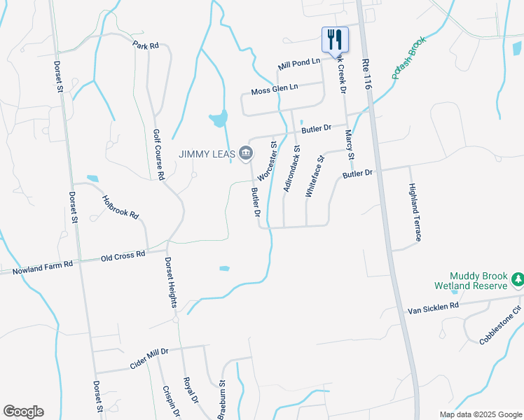 map of restaurants, bars, coffee shops, grocery stores, and more near 50 Butler Drive in South Burlington