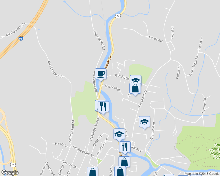 map of restaurants, bars, coffee shops, grocery stores, and more near 62 Tremont Street in Saint Johnsbury