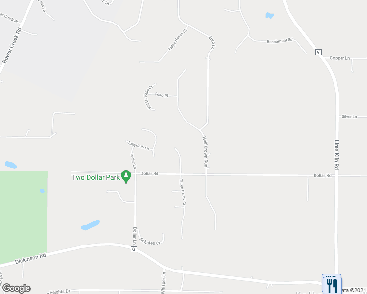 map of restaurants, bars, coffee shops, grocery stores, and more near 3965 Three Penny Court in De Pere