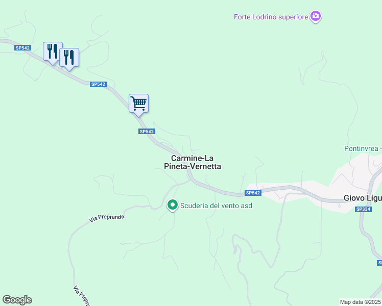 map of restaurants, bars, coffee shops, grocery stores, and more near 50 Via Giovo in Carmine-la Pineta-vernetta