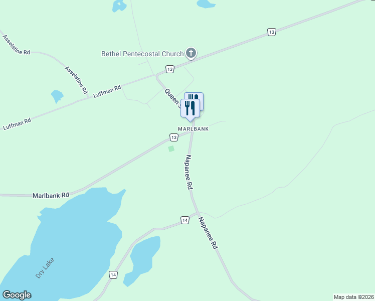map of restaurants, bars, coffee shops, grocery stores, and more near 507 Napanee Road in Tweed