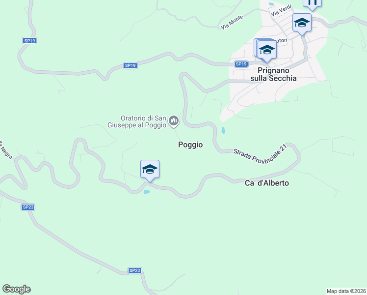 map of restaurants, bars, coffee shops, grocery stores, and more near 19 Via Poggio in Provincia di Modena