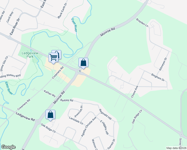 map of restaurants, bars, coffee shops, grocery stores, and more near 3681 Monroe Road in De Pere