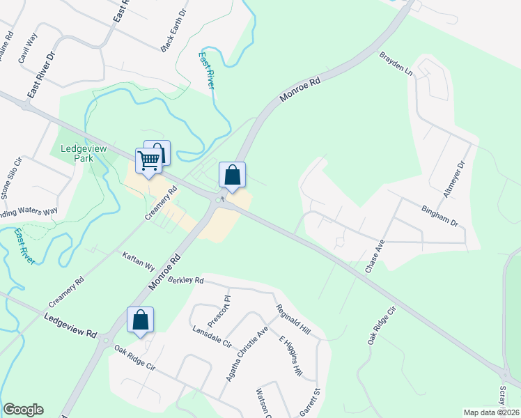 map of restaurants, bars, coffee shops, grocery stores, and more near 3681 Monroe Road in De Pere