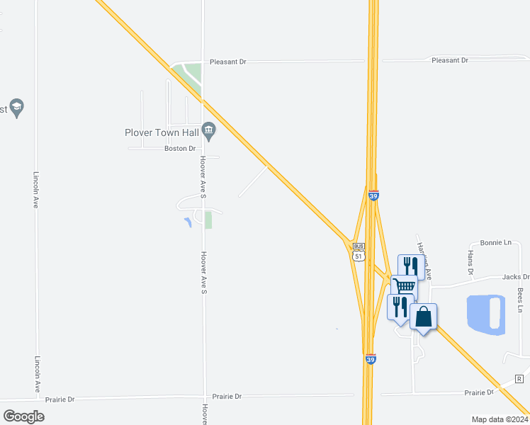 map of restaurants, bars, coffee shops, grocery stores, and more near 5291 Old So White Road in Plover