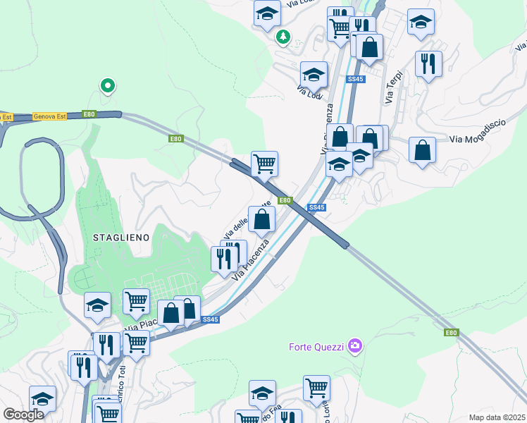 map of restaurants, bars, coffee shops, grocery stores, and more near 64 Via delle Gavette in Genova