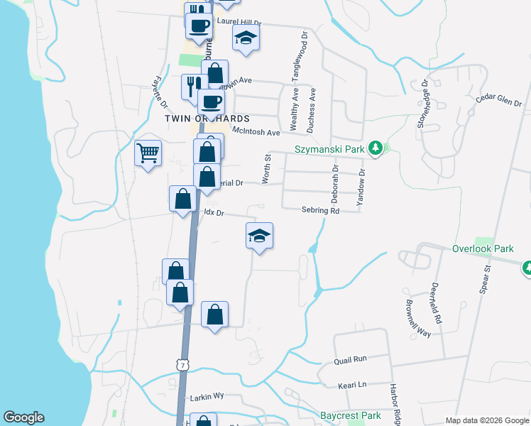 map of restaurants, bars, coffee shops, grocery stores, and more near 1 Sebring Road in South Burlington