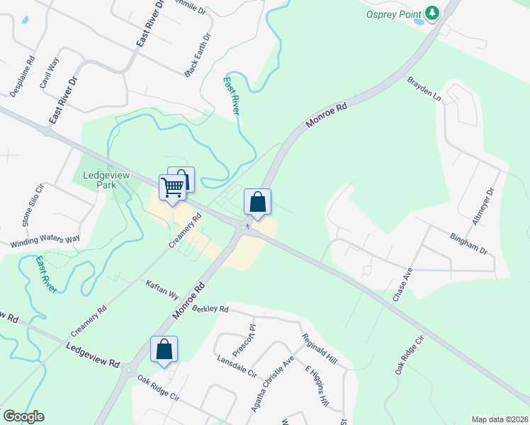 map of restaurants, bars, coffee shops, grocery stores, and more near 3681 Monroe Road in De Pere