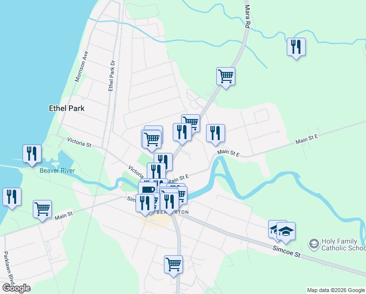 map of restaurants, bars, coffee shops, grocery stores, and more near 397 Mara Road in Beaverton