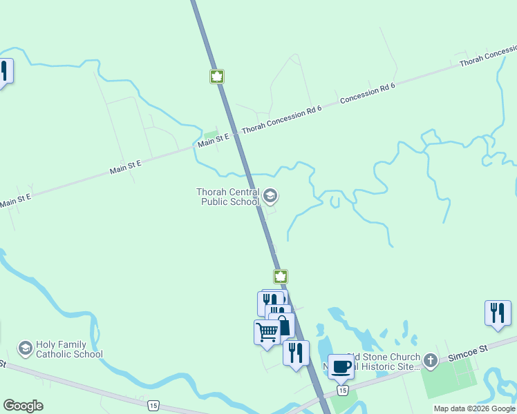 map of restaurants, bars, coffee shops, grocery stores, and more near 28700 Ontario 12 in Brock